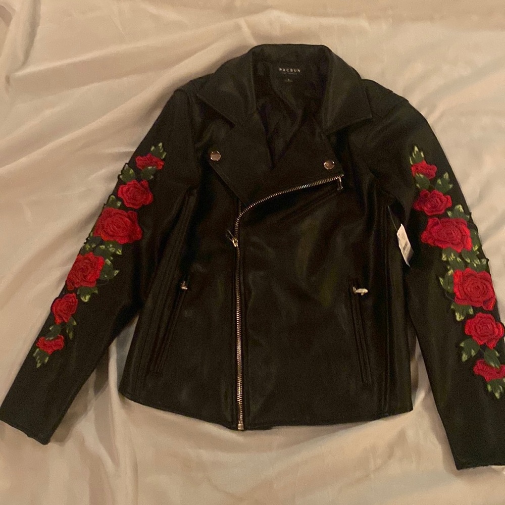 PACSUN LA faux leather jacket w/ Roses